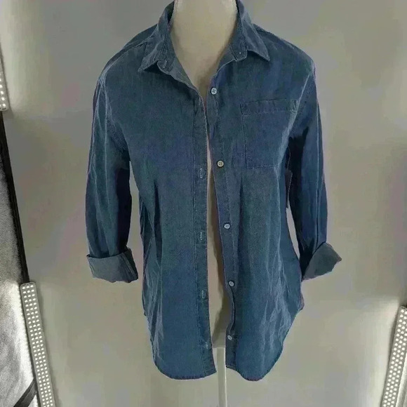 Old Navy Blue Girls Size XL (12-14) Long Sleeve Button Down Top Tunic Length - Picture 1 of 12